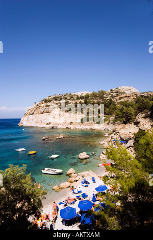View over beach at Anthony Quinn Bay film location of the film The Guns of Navarone Falirakis Rhodes Greece Stock Photo