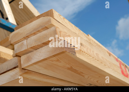 Timber ready for use on construction site in the UK Stock Photo