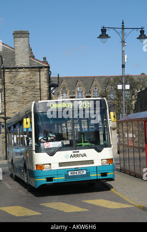 Arriva bus bound for Dewsbury waiting at a bus station in Pudsey North Yorkshire England Stock Photo