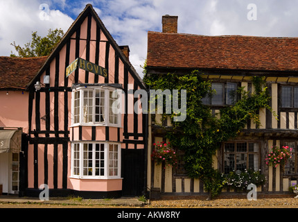 Half timbered traditional buildings in historic Lavenham Village Suffolk England UK with typical vernacular architecture Stock Photo