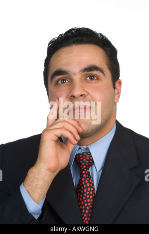Business man thinking hand on chin Stock Photo
