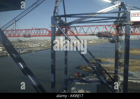 A view from the controller room  of loading crane in the Jersey City port. Stock Photo