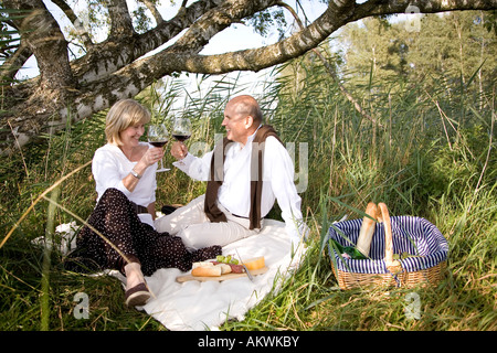 Mature couple having picnic Stock Photo