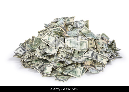 Pile of US money cut out on white background Stock Photo