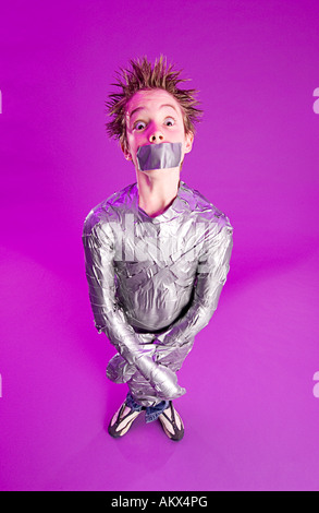 Boy bound by duct tape Stock Photo