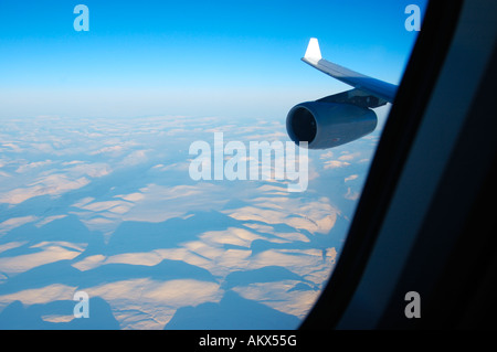 Cruising altitude over northern Canada (Lufthansa First Class, Airbus A343) Stock Photo