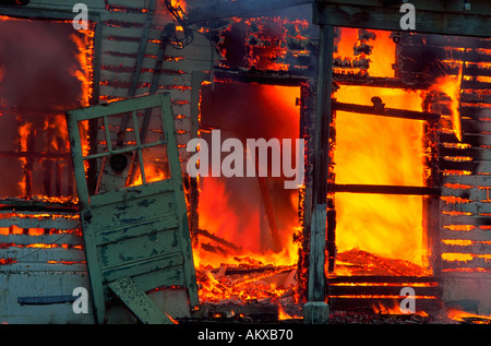 Close up of burning building Stock Photo