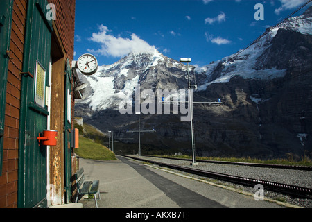 Railway station of Wengen, Bernese Oberland, highlands, canton of Bern, Switzerland Stock Photo