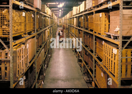 Man operating forklift in warehouse area of steel fabrication plant Birmingham Alabama Copperweld Stock Photo