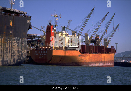 A bulk cargo freighter at a Canadian port terminal Vancouver Canada Stock Photo