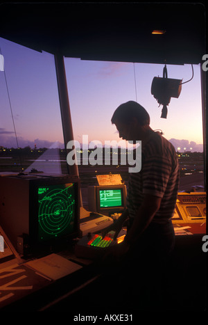 Air traffic controller in control tower Stock Photo