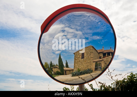 Country house in the mirror Montalcino Tuscany Italy Stock Photo