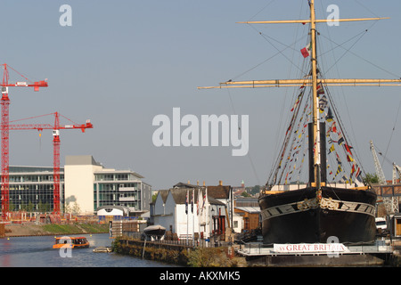 Bristol harbour the SS Great Britain historic ship alongside modern inner city redevelopment taken summer 2006 Stock Photo