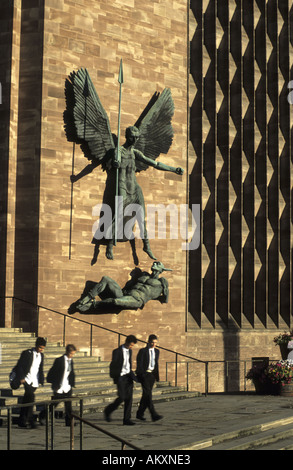 St. Michael and the Devil statue, Coventry Cathedral, West Midlands, England, UK Stock Photo