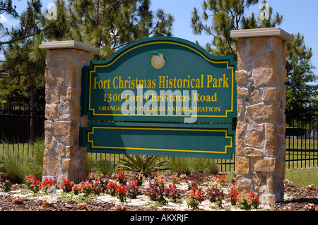 Orlando Florida Fort Christmas sign at Fort Christmas Historical Park Stock Photo