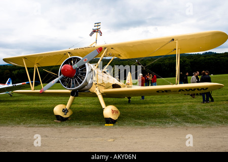 Biplane, Europe's big vintage aeroplane meeting on the Hahnweide, Kirchheim-Teck, Baden Wuerttemberg, Germany Stock Photo