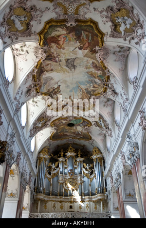 Baronial church, interior view, Amorbach, Hesse, Germany Stock Photo