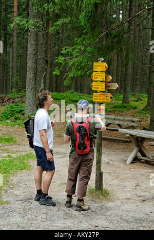 Hiking trails in the South Bohemian Forest Sumava Czech Republik Stock Photo