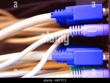 Computing plug cable wire connection network system technology server Stock Photo