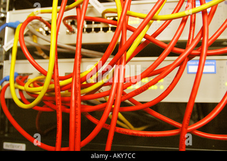 Computing plug cable wire connection network system technology server Stock Photo