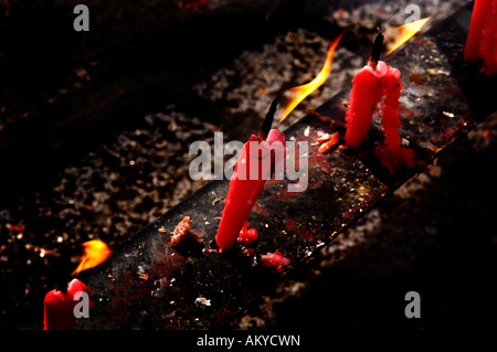 Candles at the statue of Samantabhadra, Mount Emei near Chengdu, China, Asia Stock Photo