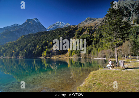 Mountain lake at the Staller Sattel in autumnal landscape, East Tyrol, Austria Stock Photo