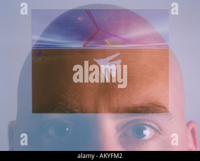 Aerospace Engineer with superimposed display of jet on face Australia Stock Photo
