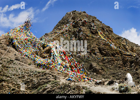 Prayer flags, Yumbulagang fort near Lhasa, Tibet, Asia Stock Photo