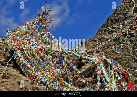 Prayer flags, Yumbulagang fort near Lhasa, Tibet, Asia Stock Photo