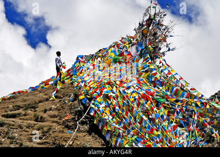 Prayer flags, Yumbulagang fort near Lhasa, Tibet, Asia Stock Photo