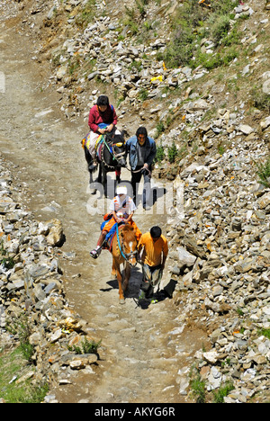 Tourists on horses, Yumbulagang fort near Lhasa, Tibet, Asia Stock Photo