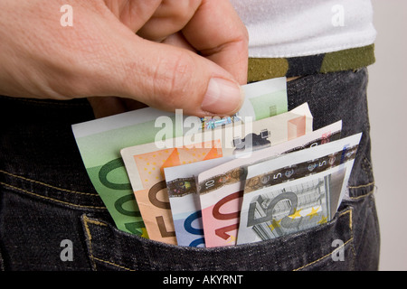 Banknotes in the pocket Stock Photo