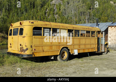 Old schoolbus, Dawson City, Yukon Territory, Canada Stock Photo