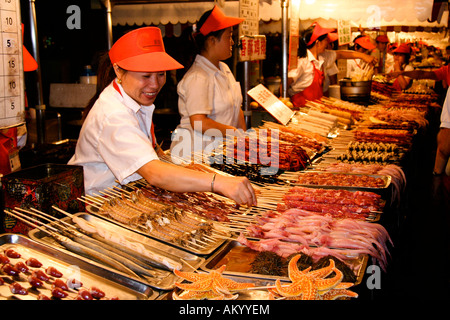 Night market in Donghuamen street after dark, Beijing, China Stock Photo