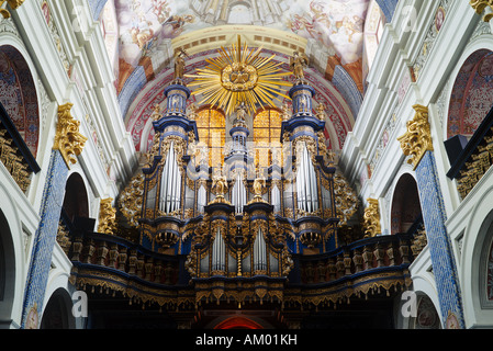 The baroque organ within the Pilgrimage Church Swieta Lipka (Holy Lime) is equiped with lots of mobile figures. Stock Photo