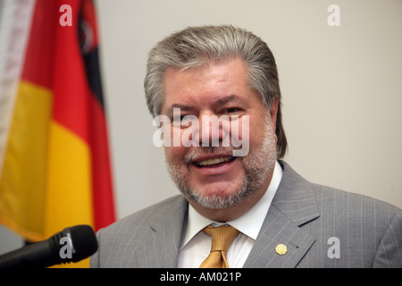 Kurt Beck, prime minister in rhineland-palatinate and SPD Chairman with the german banner Stock Photo