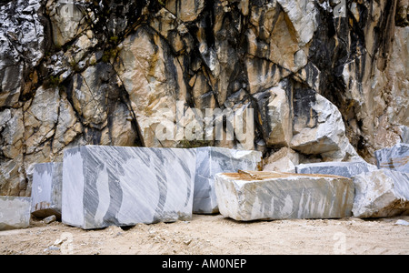 Marble blocks in the marble stone pit of Carrara Tuscany Italy Stock Photo
