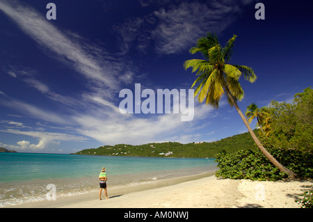 Caribbean, U.S. Virgin Islands, St.Thomas, Magens Bay. Male walking on beach. (MR) Stock Photo