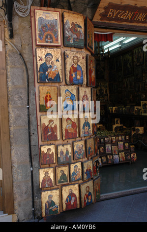 Byzantine icons for sale in a shop in Greece Stock Photo
