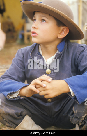 Portrait of young Civil War participant in camp scene during recreation of Battle of Manassas Virginia Stock Photo