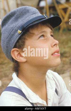 Portrait of young Civil War participant in camp scene during recreation of Battle of Manassas Virginia Stock Photo