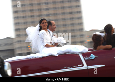 Girl Just Married in Vintage Car from the 1950 s Havana Cuba Stock Photo