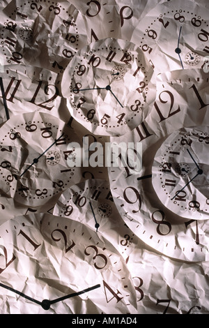 Crumpled clock faces Stock Photo