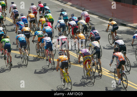 Amateur Men Bicyclists competing in the Garrett Lemire Memorial Grand Prix National Racing Circuit NRC on April 10 2005 in Ojai Stock Photo