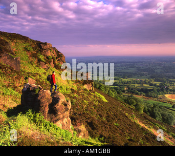 Rambler at Bosley Cloud Looking Out Over Cheshire Plain Bosley Near Congleton England UK Stock Photo