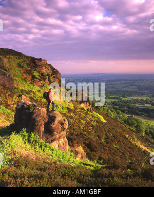 Rambler Looking Out Over Cheshire Plain From Bosley Cloud Near Congleton Cheshire UK Stock Photo
