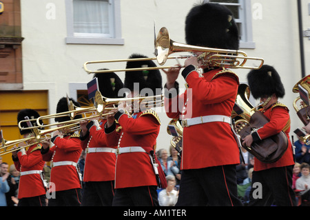 Welsh Guards performing at the Floodlit Tattoo, Kirkcudbright, Dumfries and Galloway, Scotland Stock Photo