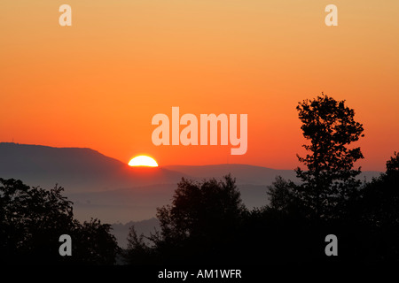 Sunrise, Rhoen-Grabfeld, Franconia, Bavaria, Germany Stock Photo