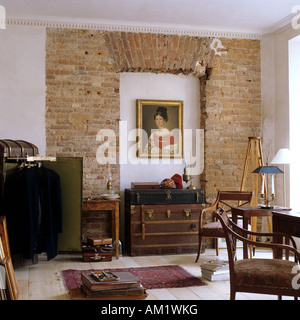 Dressing area with old trunks and antique furniture in 19th century St Petersburg apartment Stock Photo