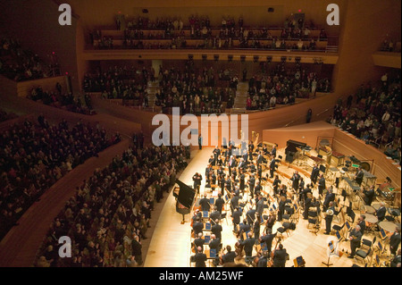 The Los Angeles Philharmonic orchestra performing at the new Disney Concert Hall designed by Frank Gehry Stock Photo